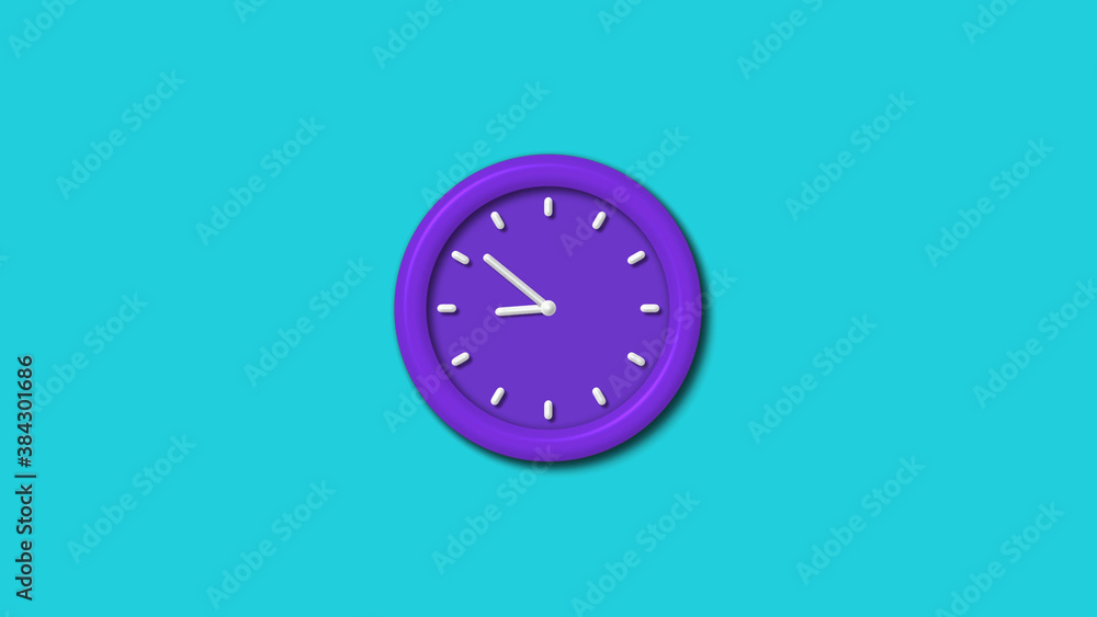 New purple color 3d wall clock isolated on cyan background,12 hours wall clock New purple color 3d wall clock isolated on cyan background,12 hours wall clock