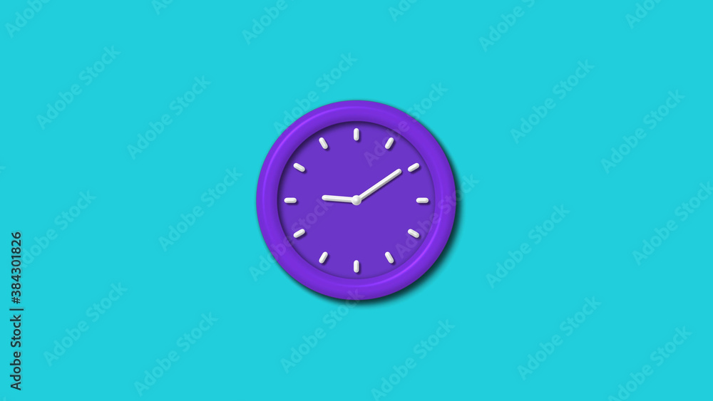 New purple color 3d wall clock isolated on cyan background,12 hours wall clock New purple color 3d wall clock isolated on cyan background,12 hours wall clock