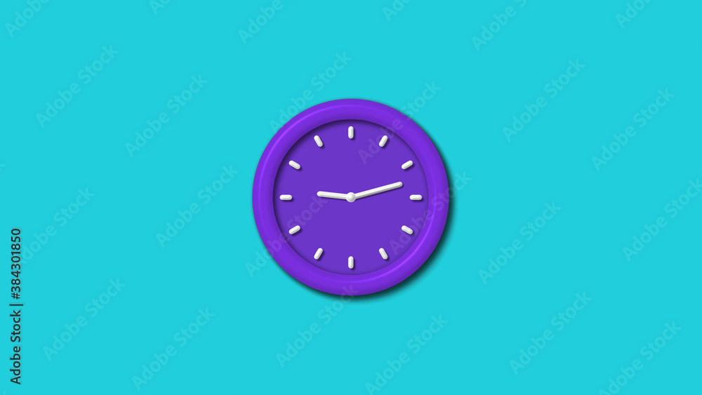 New purple color 3d wall clock isolated on cyan background,12 hours wall clock New purple color 3d wall clock isolated on cyan background,12 hours wall clock