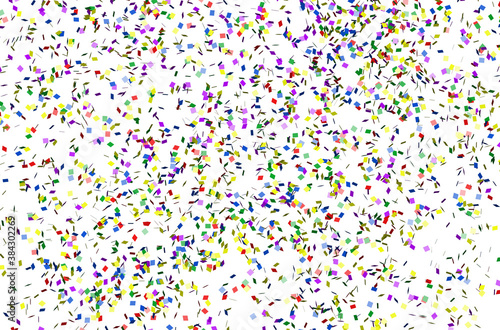 Multicolored confetti falling down on the white background