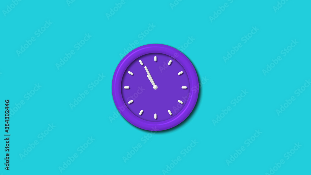 New purple color 3d wall clock isolated on cyan background,12 hours wall clock New purple color 3d wall clock isolated on cyan background,12 hours wall clock