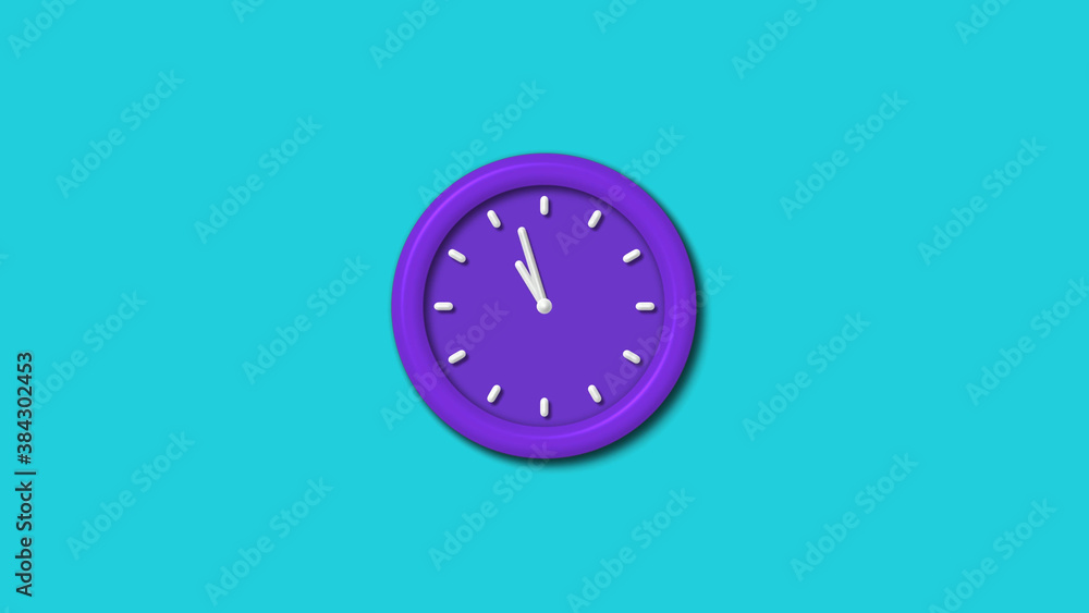 New purple color 3d wall clock isolated on cyan background,12 hours wall clock New purple color 3d wall clock isolated on cyan background,12 hours wall clock