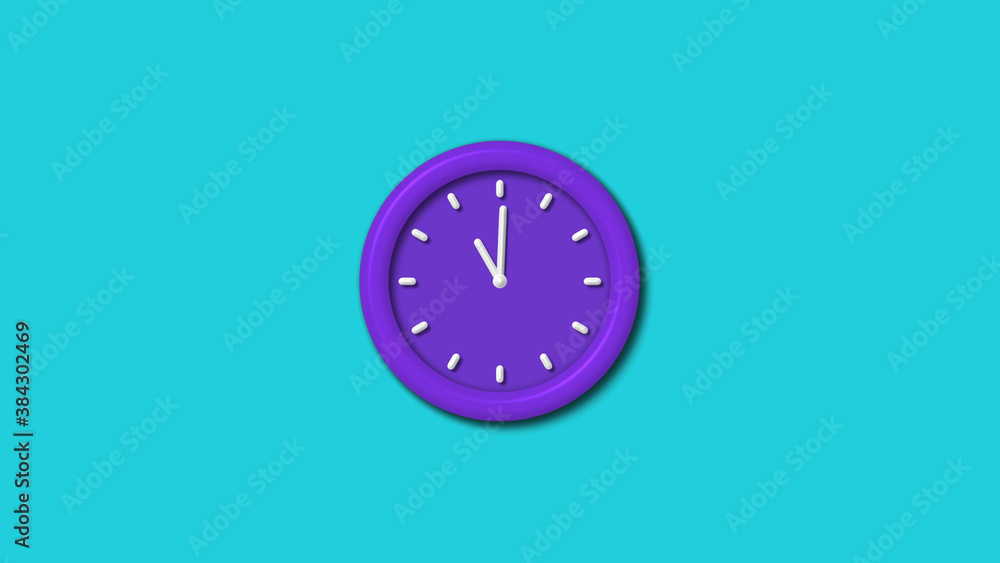 New purple color 3d wall clock isolated on cyan background,12 hours wall clock New purple color 3d wall clock isolated on cyan background,12 hours wall clock