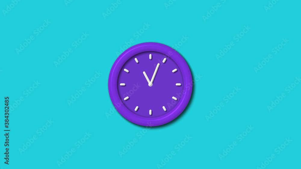 New purple color 3d wall clock isolated on cyan background,12 hours wall clock New purple color 3d wall clock isolated on cyan background,12 hours wall clock
