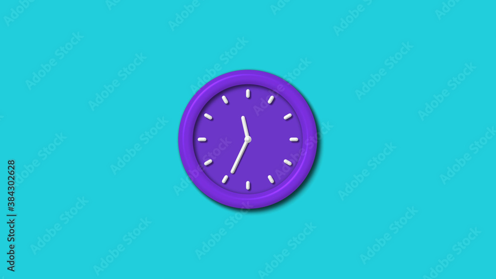 New purple color 3d wall clock isolated on cyan background,12 hours wall clock New purple color 3d wall clock isolated on cyan background,12 hours wall clock