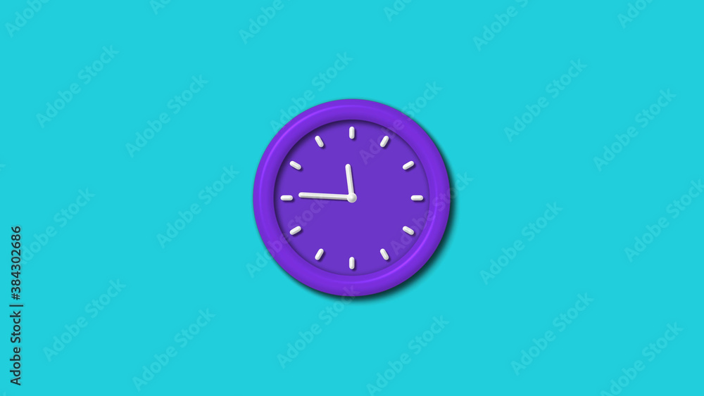New purple color 3d wall clock isolated on cyan background,12 hours wall clock New purple color 3d wall clock isolated on cyan background,12 hours wall clock