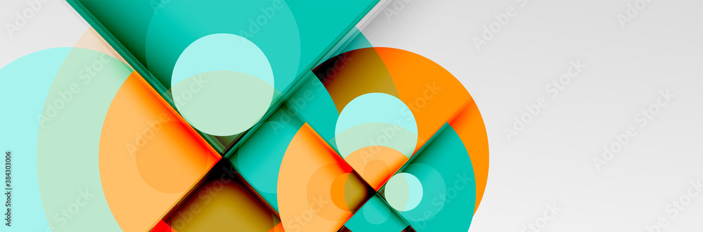 Bright color circles, abstract round shapes and triangles composition with shadow effects. Vector modern geometric design template Bright color circles, abstract round shapes and triangles composition with shadow effects. Vector modern geometric design template