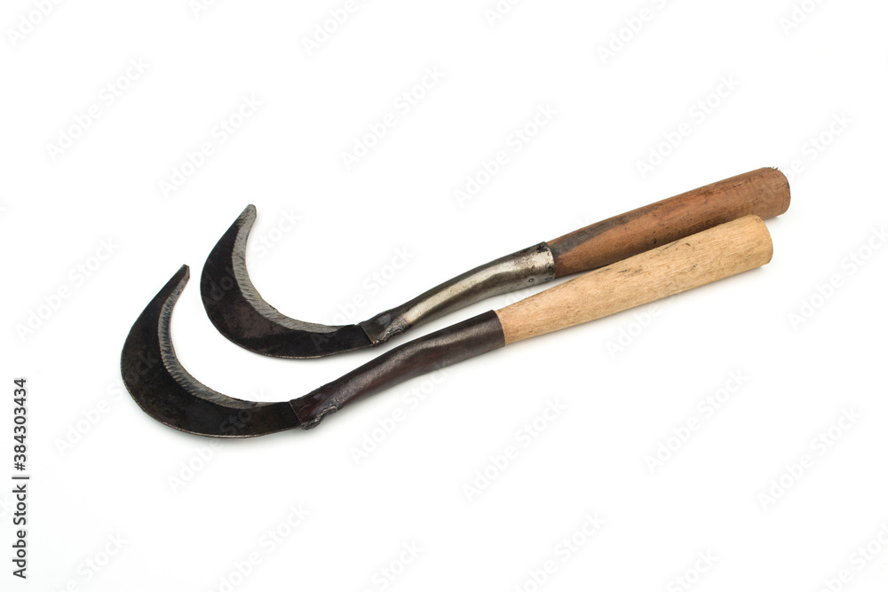 Sickle for cutting grass on white background. Sickle for cutting grass on white background.