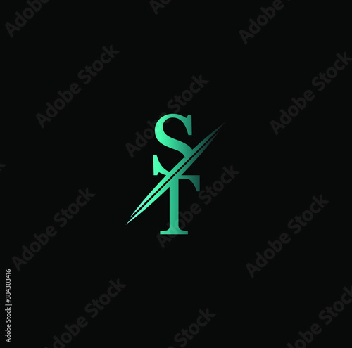 ST letter icon design on Black background. Creative letter ST/S T logo design. ST initials Logo design