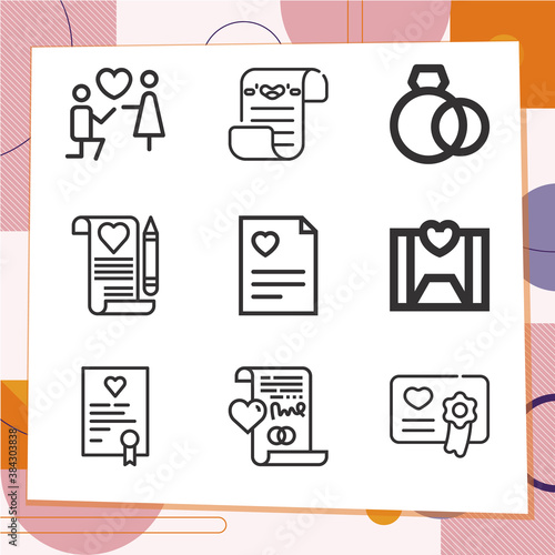 Simple set of 9 icons related to marrying