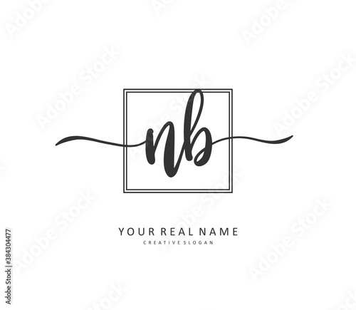 N B NB Initial letter handwriting and signature logo. A concept handwriting initial logo with template element.