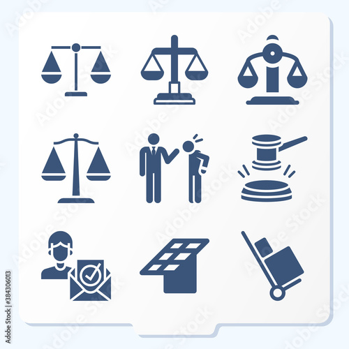 Simple set of 9 icons related to jury