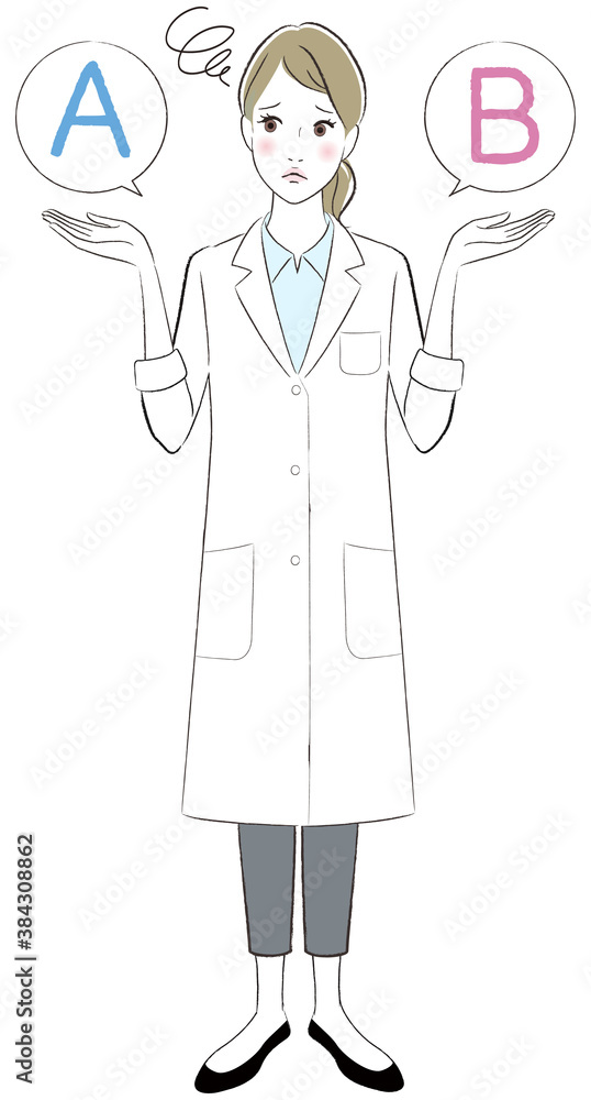 A woman doctor comparing A with B A woman doctor comparing A with B