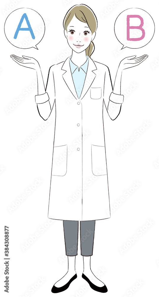 A woman doctor comparing A with B A woman doctor comparing A with B