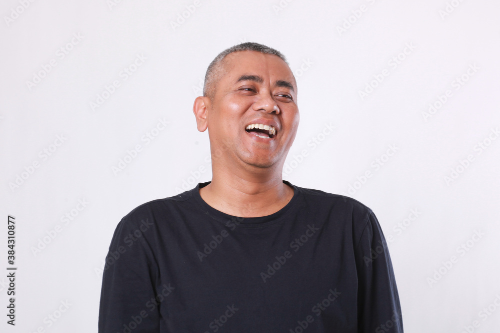 Old man laughing, face expression concept isolated on white background