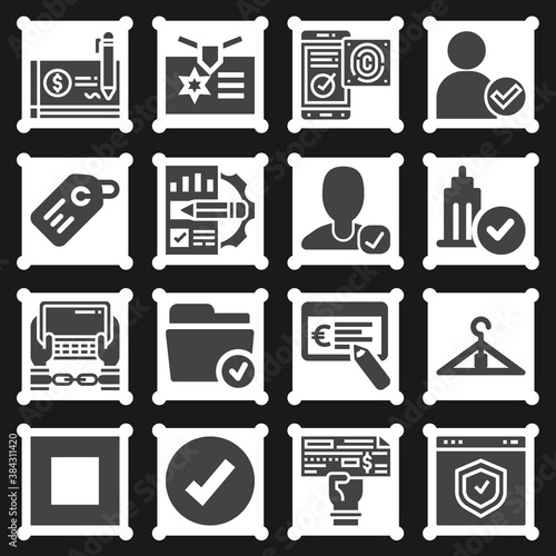 16 pack of verification  filled web icons set