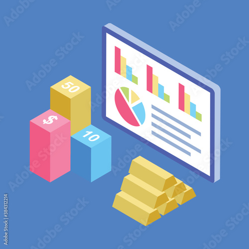 
Computer having different charts online infographic 

