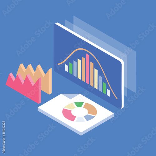 
Computer having different charts online infographic 
