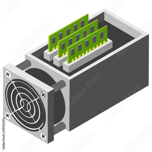 
A mining hardware showing cryptocurrency mining 
