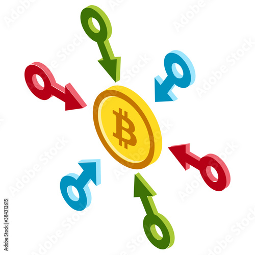 
A bitcoin with network representing decentralized exchange
