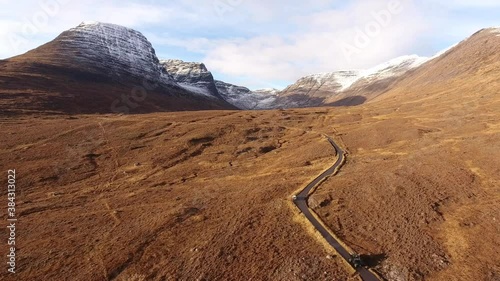 Aerial Bealach na Ba, Scottish highlands, Scotland	