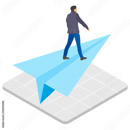  A person on paper plane is icon concept of career advancement 