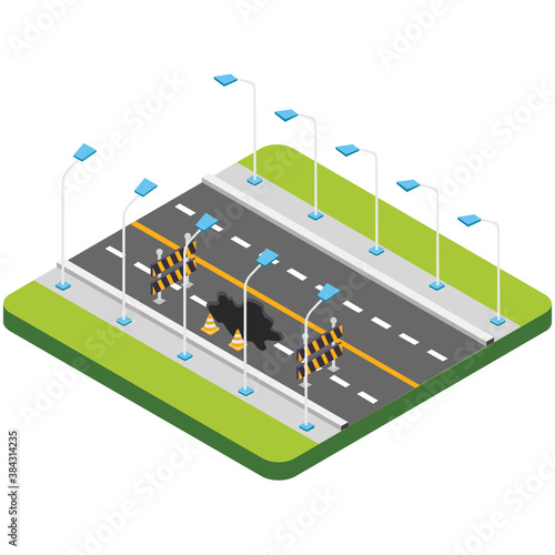 
A city road with lights flat icon vector 
