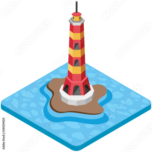 
Lighthouse or beacon building on sea shore 
