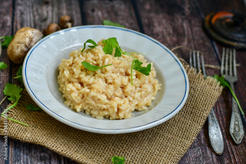  Home made italian risotto with parmesan cheese and mushroom