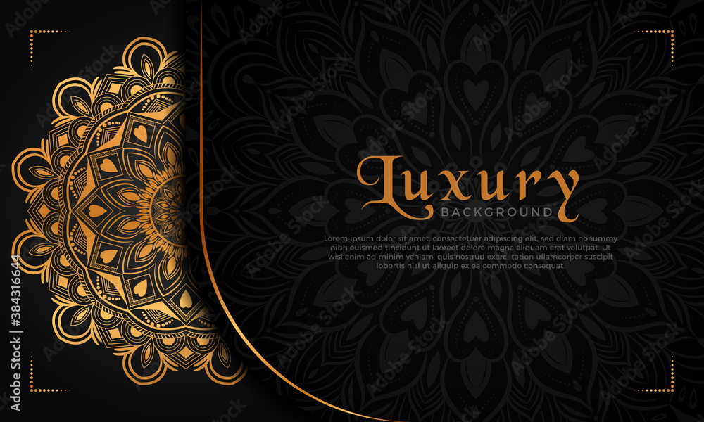 Luxury mandala background with floral ornament pattern. Hand drawn gold mandala design. Vector mandala template for decoration invitation, cards, wedding, logos, cover, brochure, flyer, banner.