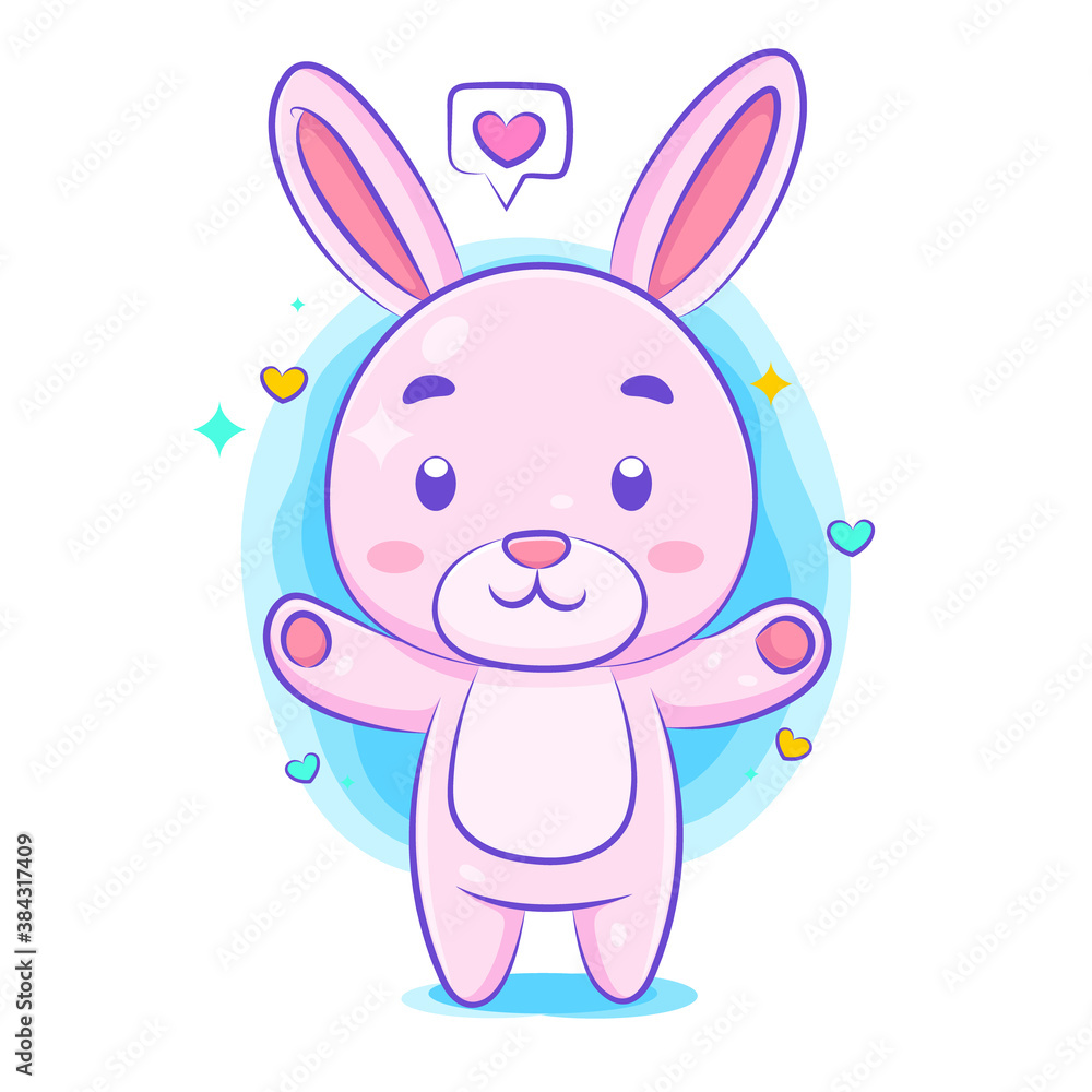 Obraz premium Cute rabbit in love kawaii character