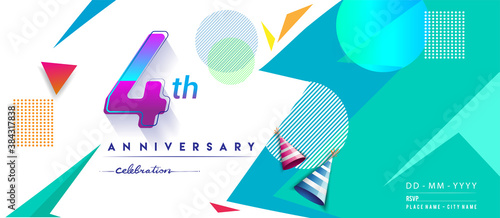 4th years anniversary logo, vector design birthday celebration with colorful geometric background and circles shape.