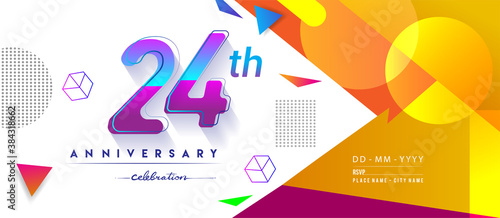 24th years anniversary logo, vector design birthday celebration with colorful geometric background and circles shape.