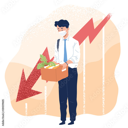 Businessman got fired during corona virus recession concept in cartoon flat style illustration isolated