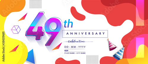 49th years anniversary logo, vector design birthday celebration with colorful geometric background and circles shape. photo