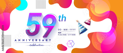 59th years anniversary logo, vector design birthday celebration with colorful geometric background and circles shape. photo