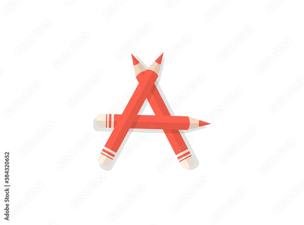 Letter A font made of pencils. Vector design element for logo, banner, posters, card, labels etc. Letter A font made of pencils. Vector design element for logo, banner, posters, card, labels etc.