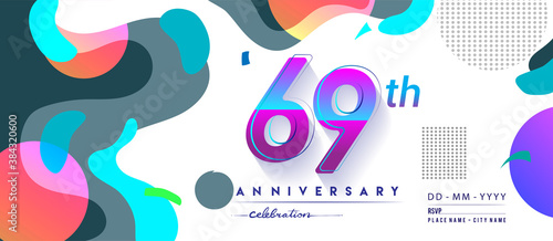 69th years anniversary logo, vector design birthday celebration with colorful geometric background and circles shape. photo