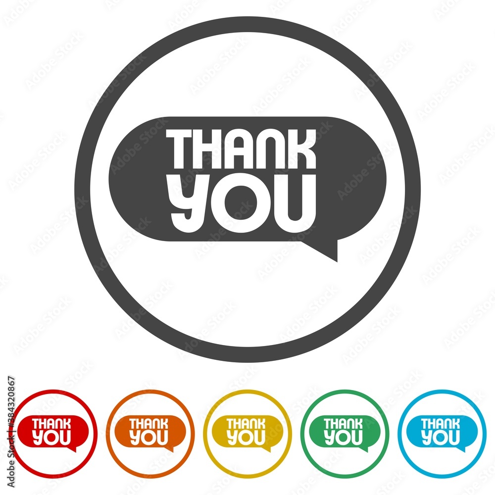 Thank you speech bubble ring icon, color set Thank you speech bubble ring icon, color set