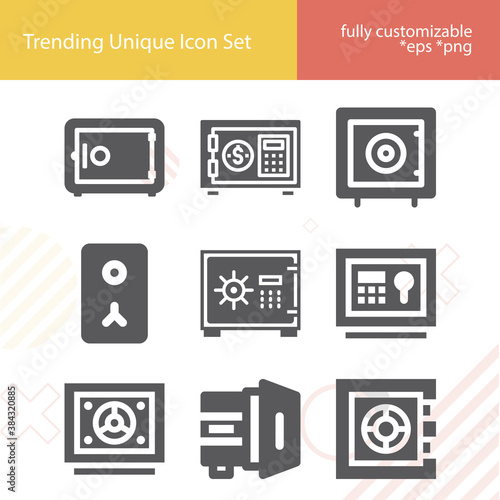 Simple set of safebox related filled icons.