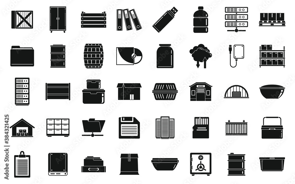 Storage warehouse icons set. Simple set of storage warehouse vector icons for web design on white background Storage warehouse icons set. Simple set of storage warehouse vector icons for web design on white background