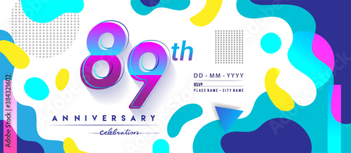 89th years anniversary logo, vector design birthday celebration with colorful geometric background and circles shape. photo