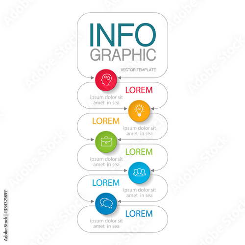 Vertical vector infographic template, 5 steps or options. Data presentation, business concept design for web, brochure, diagram.