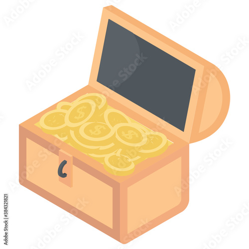 
A hard case with gold coins depicting treasure chest 
