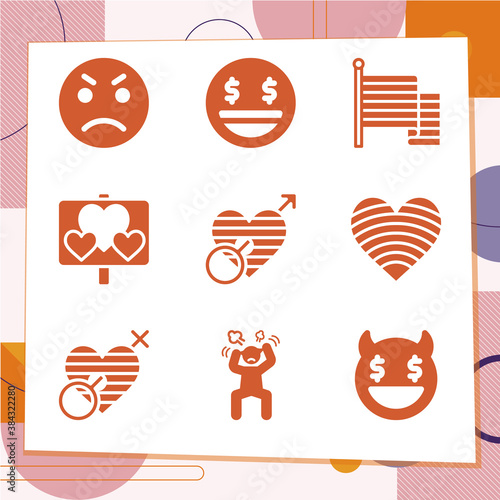 Simple set of 9 icons related to mortal sin