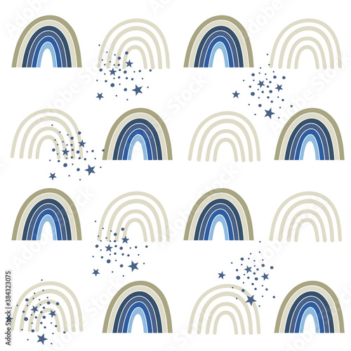 Celestial Blue Rainbow Seamless Pattern. Vector illustration.