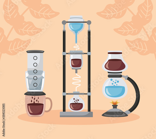 coffee brewing methods poster with set makers utensils