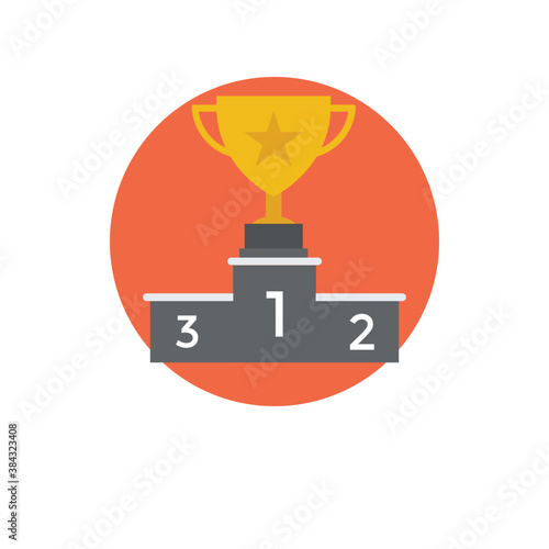 
A trophy placed on winner podium 
