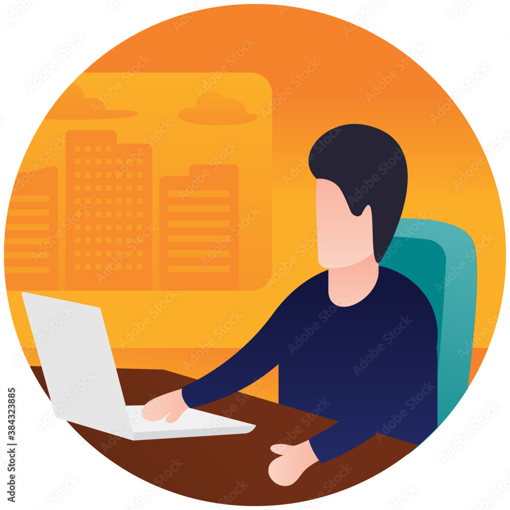 Avatar working on computer, office icon
Avatar working on computer, office icon