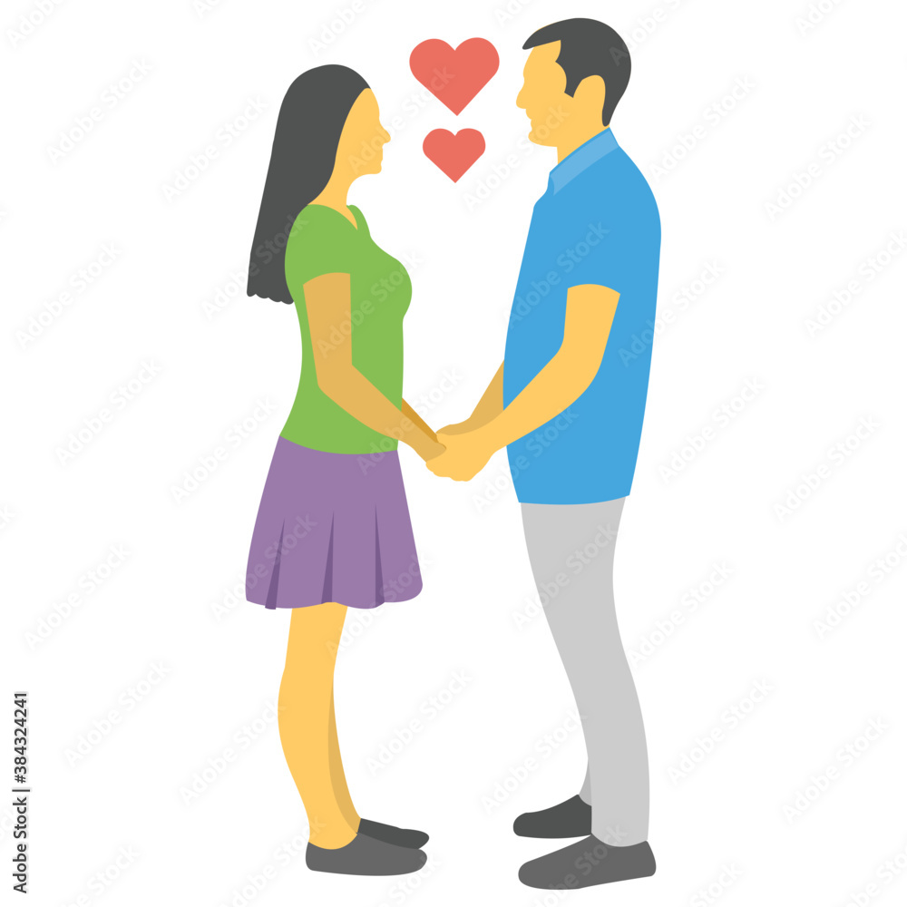 Couples together with little hearts, first love icon
Couples together with little hearts, first love icon